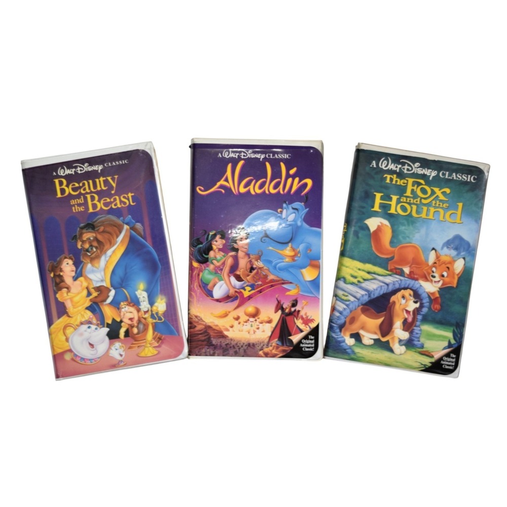 Disney Black Diamond VHS Lot of 3 - Aladdin, Beauty & The Beast, Fox & The Hound